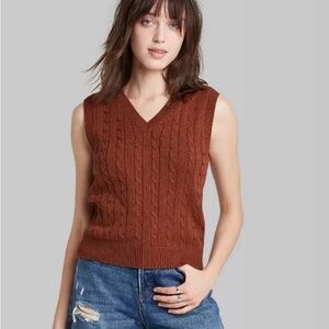 Wild Fable V-Neck Cable Knit Sweater - Brown